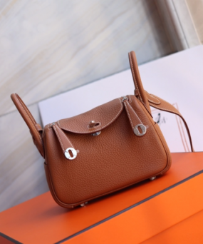 에르메스 미니 린디백19 골드브라운 은장 끌레망스 가죽